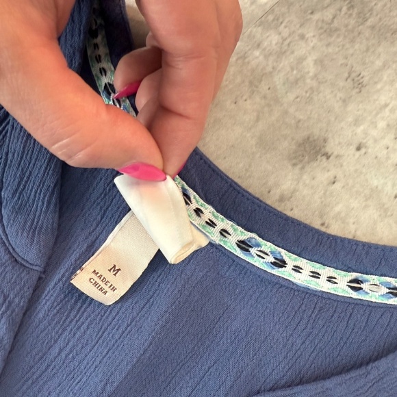 Blue smocked sleeveless midi shirt dress button down beach cover dress women’s M - Picture 4 of 6